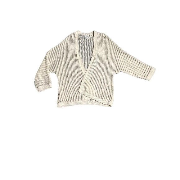 Jones New York linen white 3/4 sleeve open knit shawl sweater size medium - Picture 1 of 9